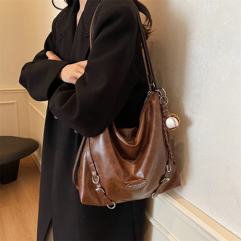 SWIMADE PU Double Shoulder Portable Crossbody Bag, Shoulder Bag Women's Black/Brown/Coffee-10