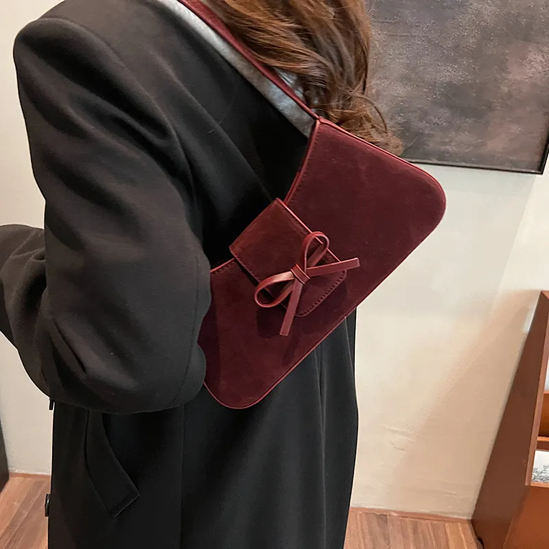 SWIMADE Suede Shoulder Bag Women's Black/Khaki/Brown/Burgundy-21