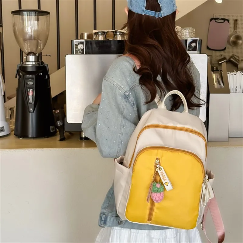Duoluplo Doron Paul Nylon Fabric Backpack Regular Women's Green/Yellow With Charm-12