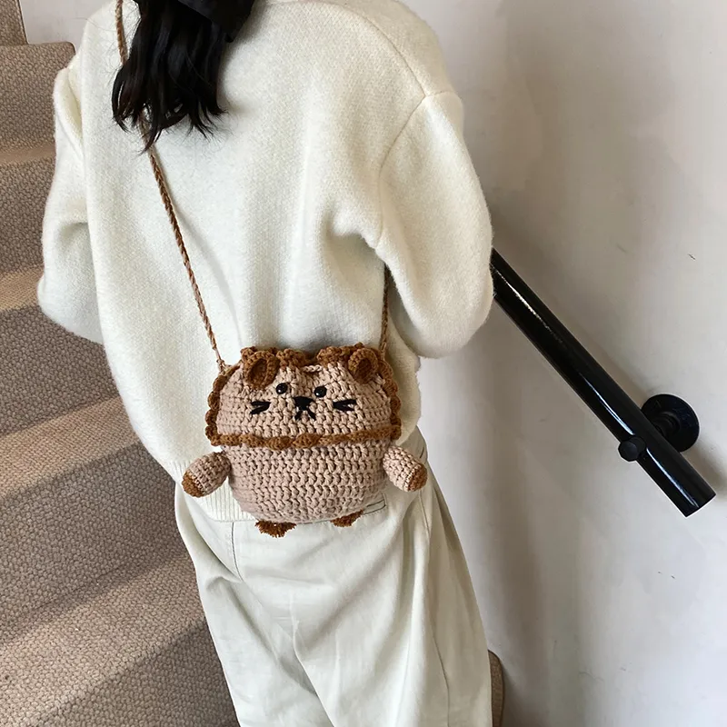 Duoluplo Doron Paul Knitted Fabric Crossbody Bag Women's Khaki-5
