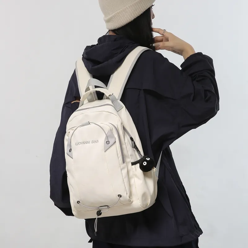Duoluplo Doron Paul Nylon Backpack Unisex White/Black/Khaki/Lake Blue-5