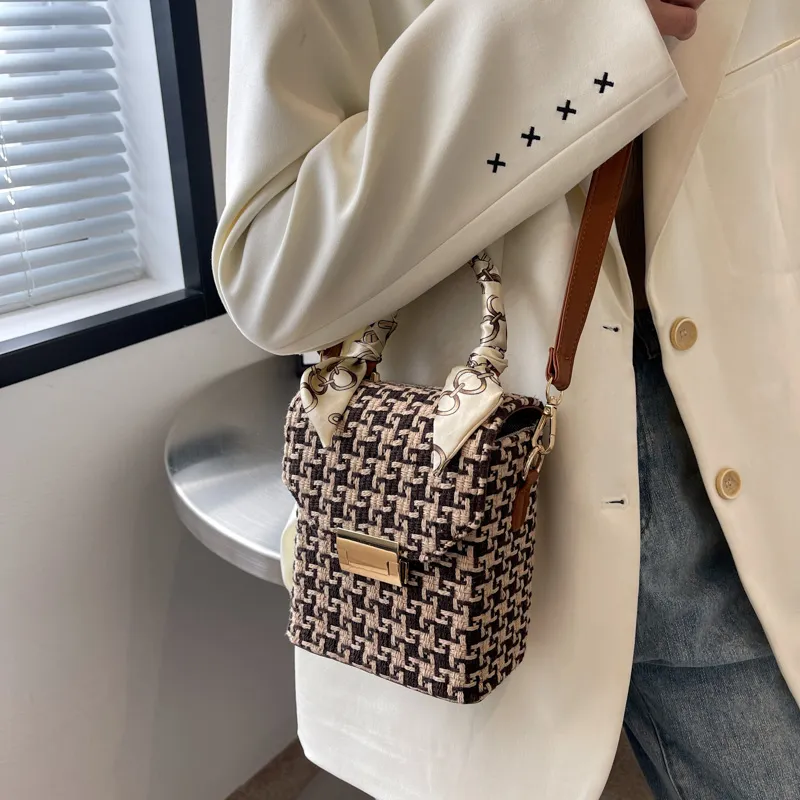 SWIMADE Woolen Shoulder Bag, Crossbody Bag, Handbag Women's Black/Khaki/Ecru-13