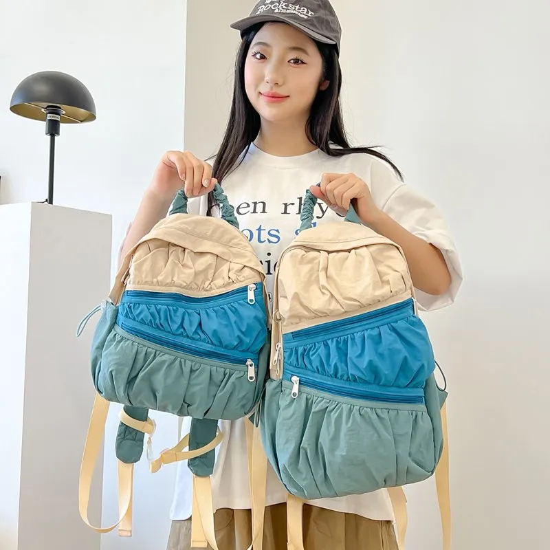 SWIMADE Composite Cloth Backpack Regular Women's Blue/Pink/Beige-9