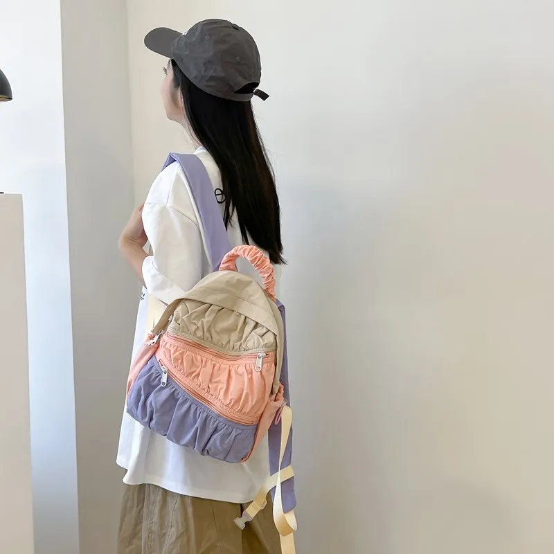 SWIMADE Composite Cloth Backpack Regular Women's Blue/Pink/Beige-2