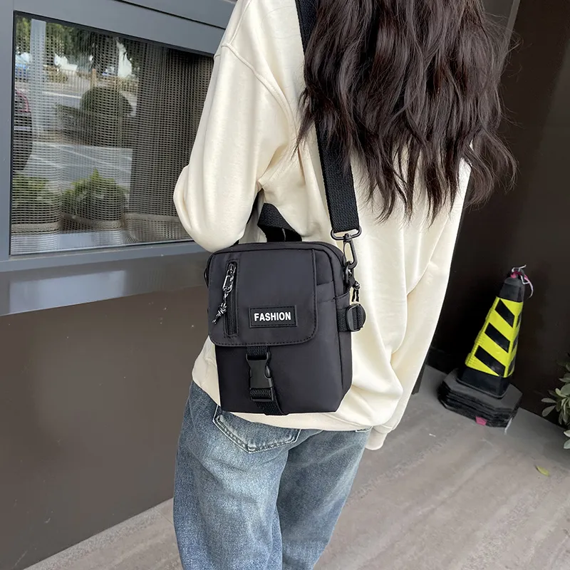 SWIMADE Canvas Shoulder Bag, Crossbody Bag Regular Women's Ecru/Black-8
