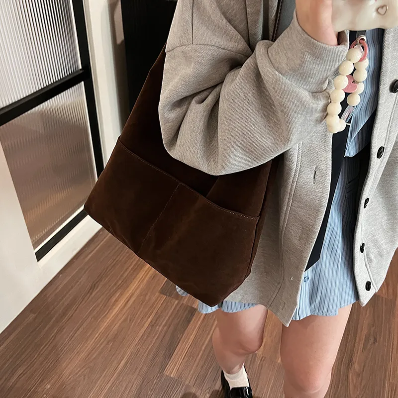 SWIMADE Suede Bucket Bag, Shoulder Bag Regular Women's Black/Burgundy/Coffee/Brown-16