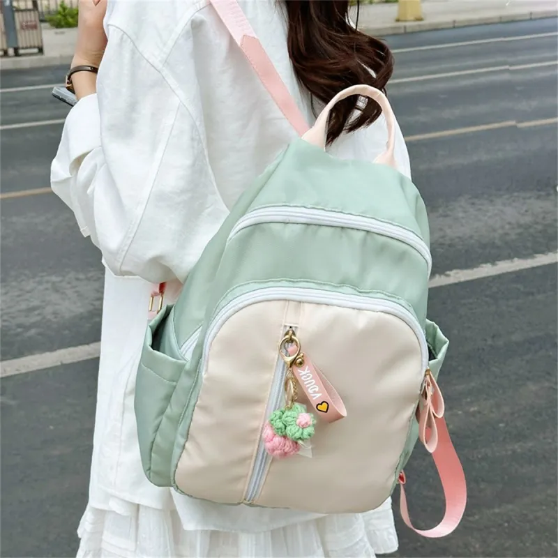 Duoluplo Doron Paul Nylon Fabric Backpack Regular Women's Green/Yellow With Charm-1