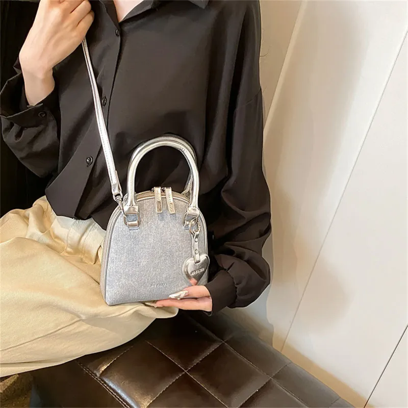 Duoluplo Doron Paul PU Dome Bag, Shoulder Bag, Crossbody Bag, Handbag Women's Denim Black/Denim Silver/Denim Brown-8