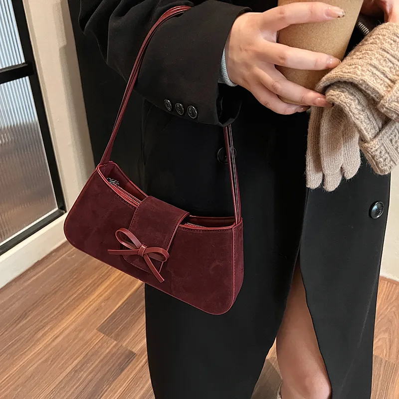 SWIMADE Suede Shoulder Bag Women's Black/Khaki/Brown/Burgundy-23