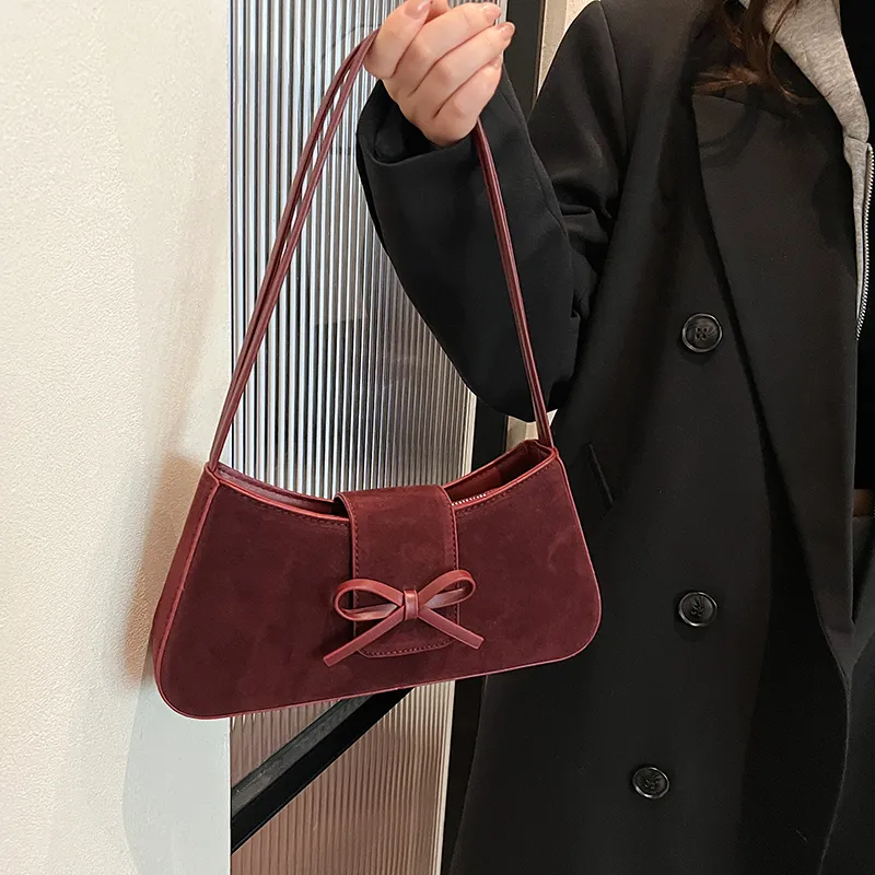 SWIMADE Suede Shoulder Bag Women's Black/Khaki/Brown/Burgundy-19