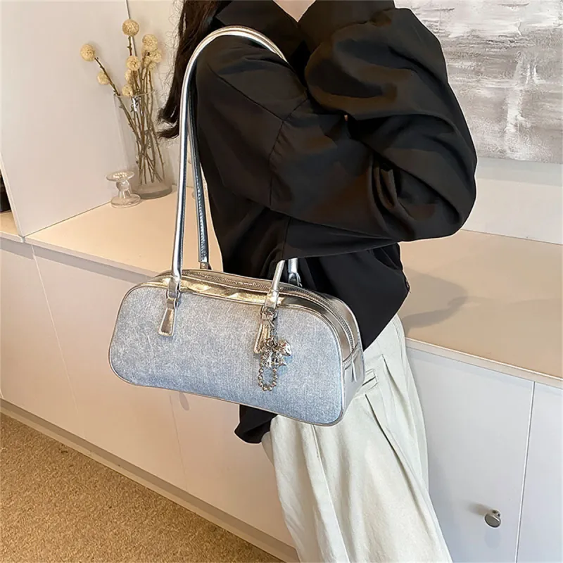Duoluplo Doron Paul PU Baguette Bag Handbag, Shoulder Bag Women's Denim Brown/Denim Silver/Denim Black-10