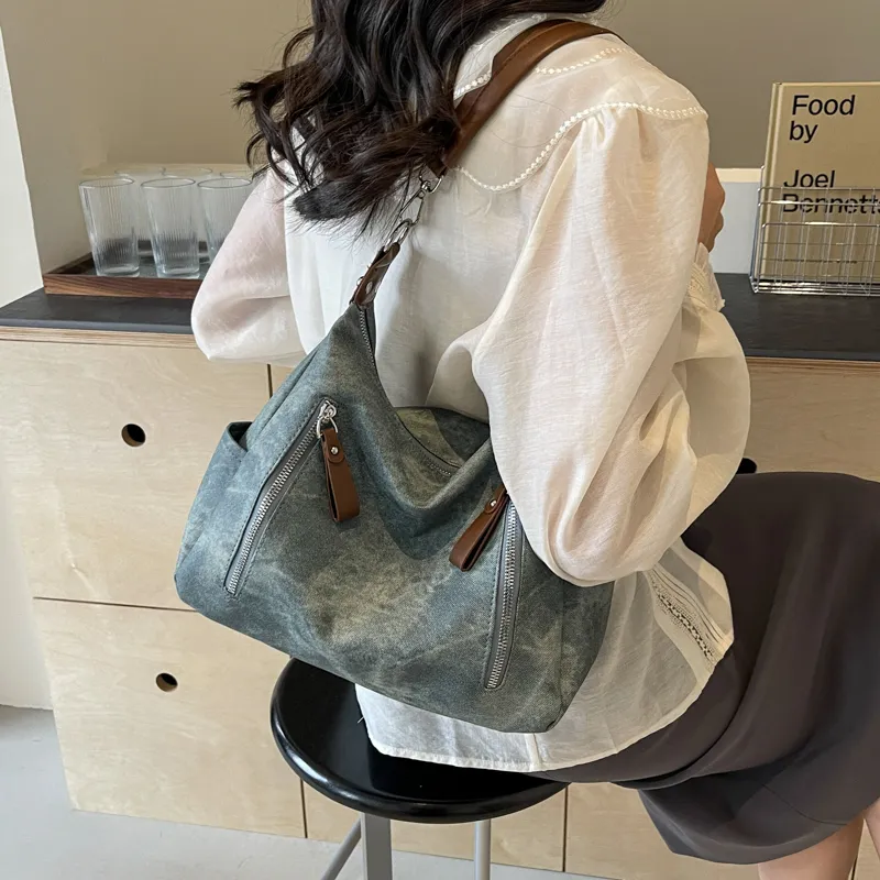 SWIMADE PU Handbag, Shoulder Bag Women's Denim Green/Denim Blue/Dark Tea/Ecru-4