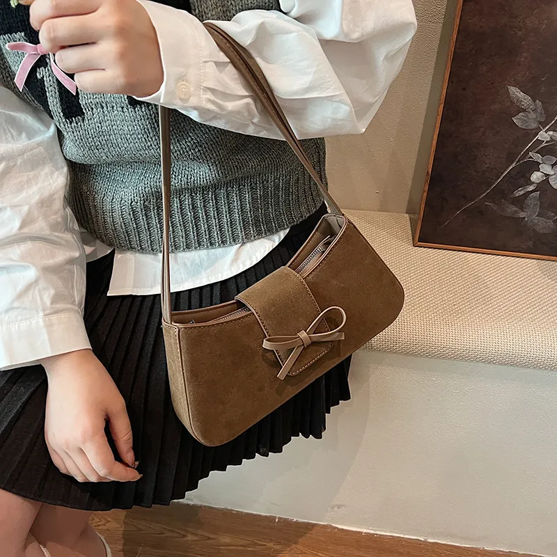 SWIMADE Suede Shoulder Bag Women's Black/Khaki/Brown/Burgundy-9