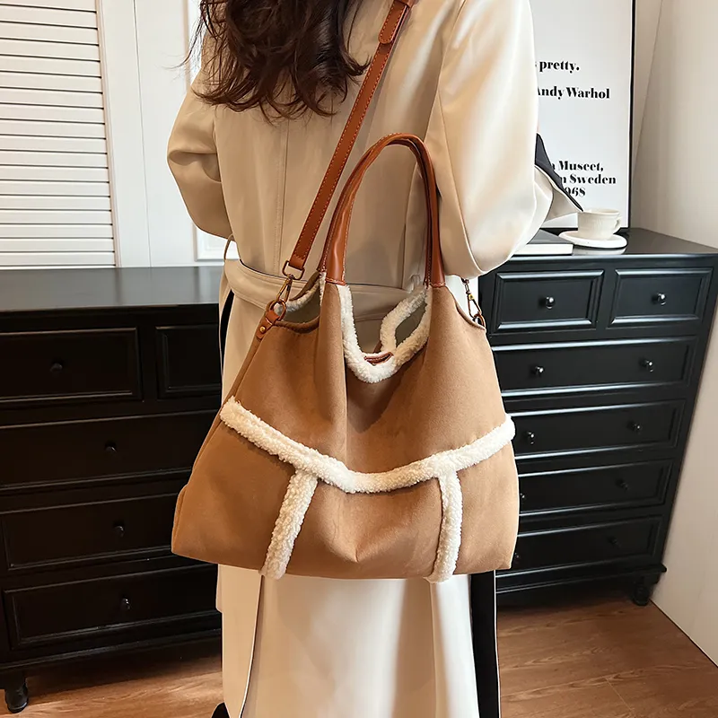 SWIMADE Suede Tote Crossbody One Shoulder Handbag Women's Black/Brown-7