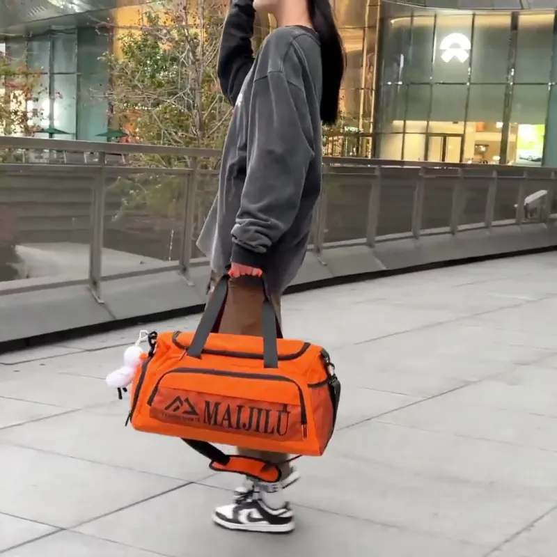 PULUWIRR Nylon Handbag, Travel Bag, Luggage Bag, Shoulder Bag Unisex Black/Gray/Yellow/Orange-6