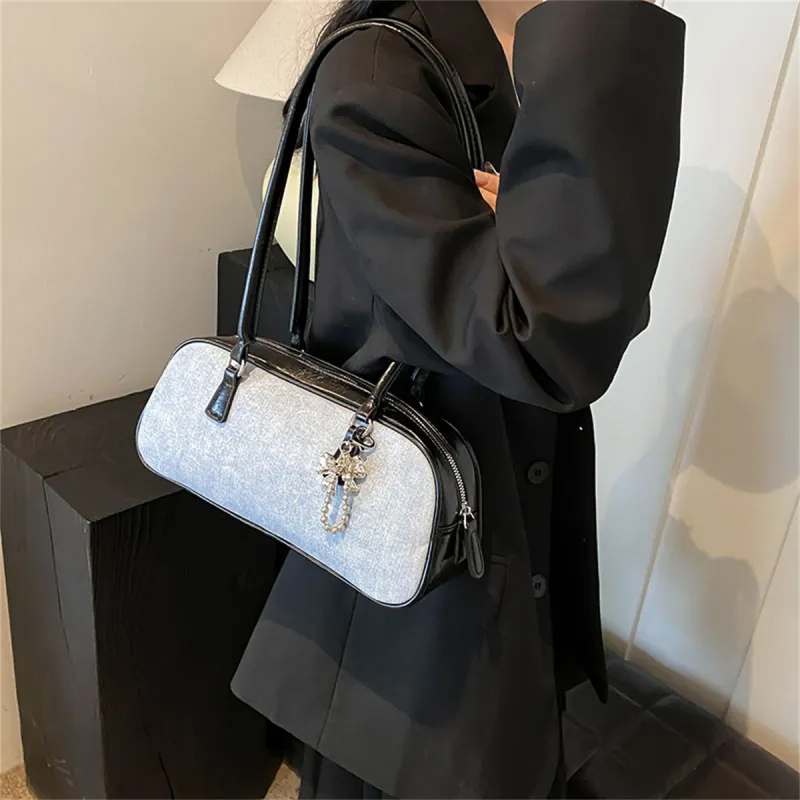 Duoluplo Doron Paul PU Baguette Bag Handbag, Shoulder Bag Women's Denim Brown/Denim Silver/Denim Black-17