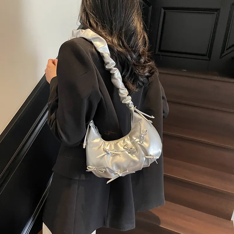 SWIMADE PU Shoulder Bag Women's Ecru/Silver/Black/Pink-15