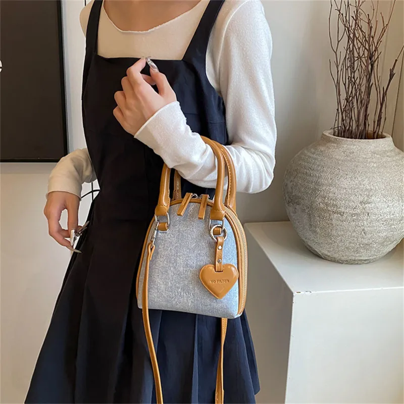 Duoluplo Doron Paul PU Dome Bag, Shoulder Bag, Crossbody Bag, Handbag Women's Denim Black/Denim Silver/Denim Brown-17