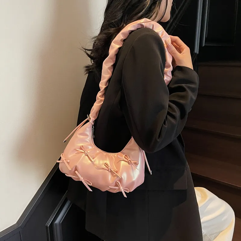 SWIMADE PU Shoulder Bag Women's Ecru/Silver/Black/Pink-4