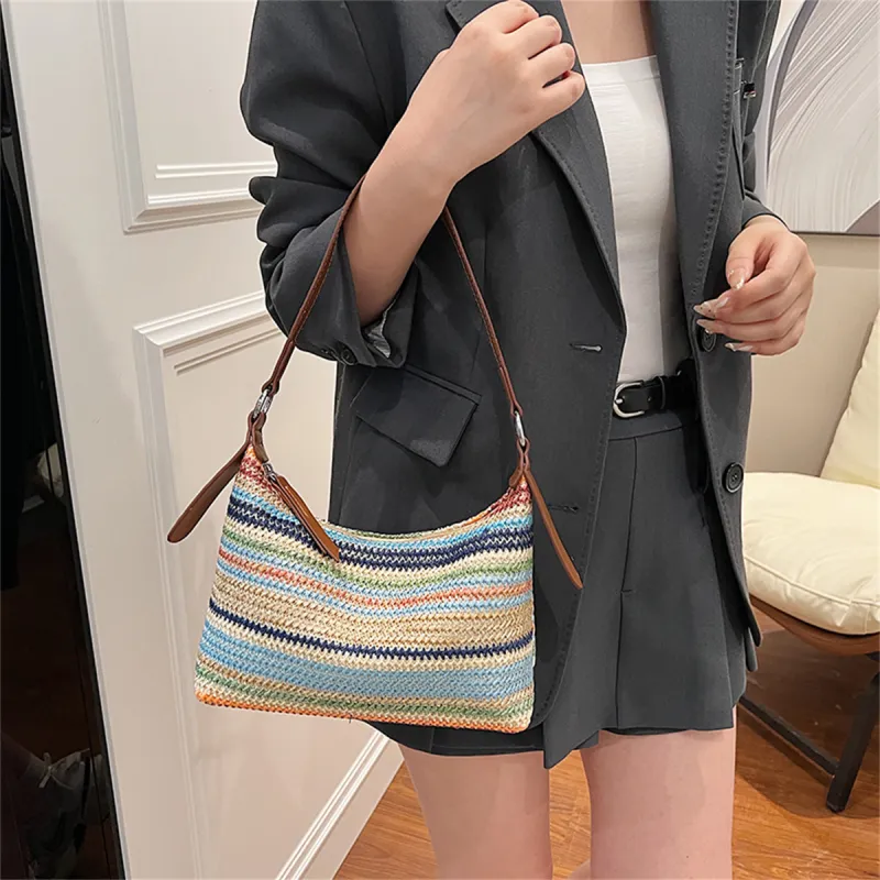 Duoluplo Doron Paul Straw Woven Portable Crossbody Bag, Shoulder Bag Women's Multicolor-10