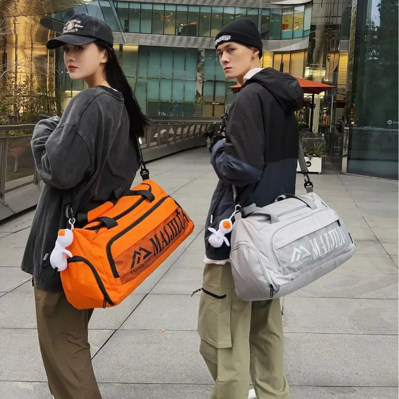 PULUWIRR Nylon Handbag, Travel Bag, Luggage Bag, Shoulder Bag Unisex Black/Gray/Yellow/Orange-8