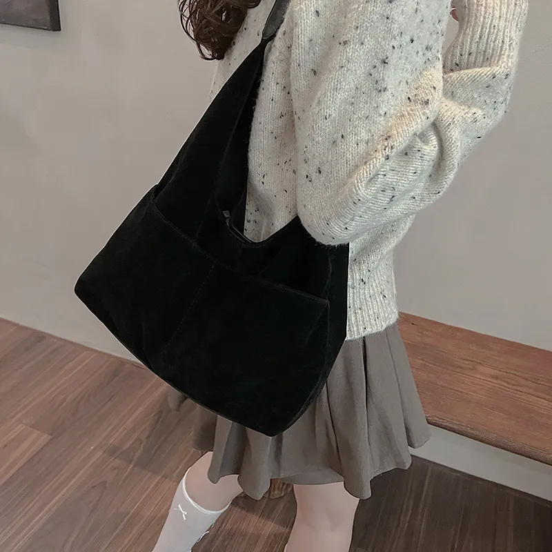 SWIMADE Suede Bucket Bag, Shoulder Bag Regular Women's Black/Burgundy/Coffee/Brown-3