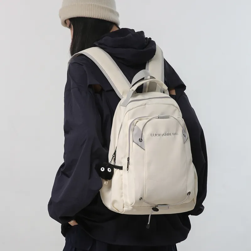 Duoluplo Doron Paul Nylon Backpack Unisex White/Black/Khaki/Lake Blue-4