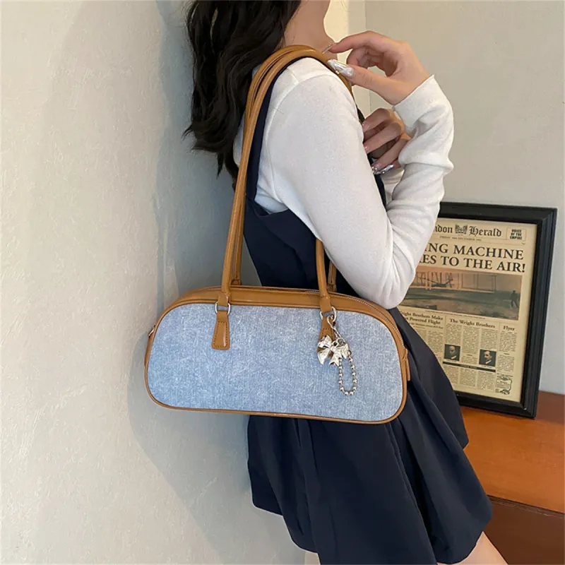 Duoluplo Doron Paul PU Baguette Bag Handbag, Shoulder Bag Women's Denim Brown/Denim Silver/Denim Black-3