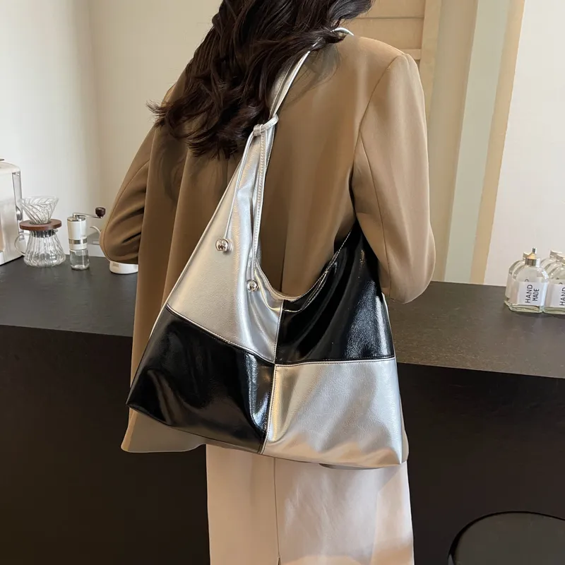 SWIMADE PU Tote Handbag, Shoulder Bag Women's Silver/Black-4
