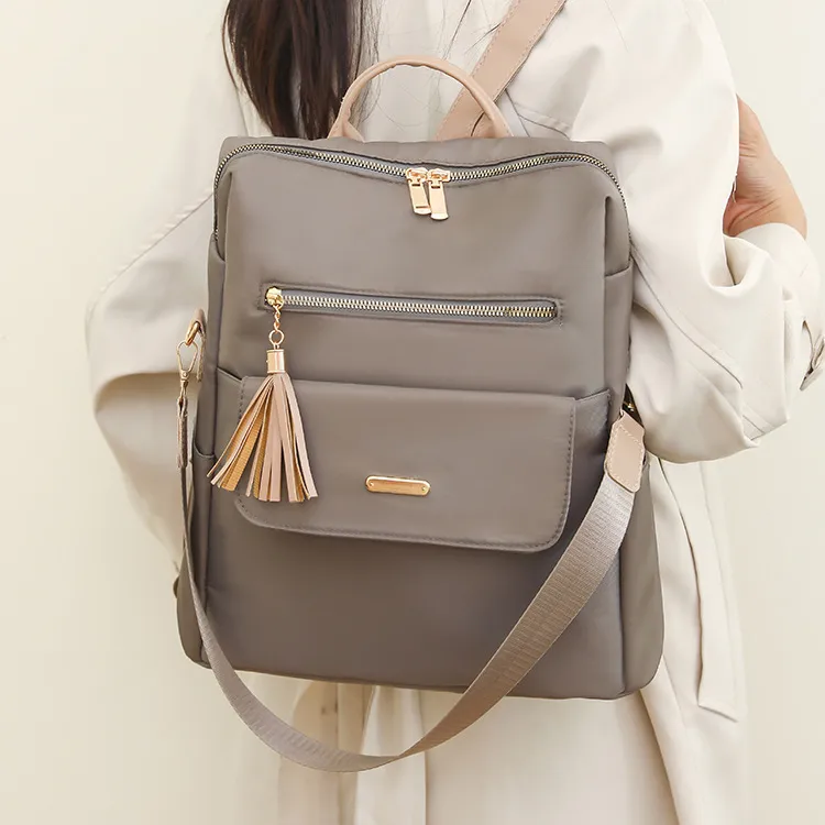 Duoluplo Doron Paul Nylon Backpack Portable One Shoulder Backpack Regular Unisex Black/Khaki/Gray/Beige-5