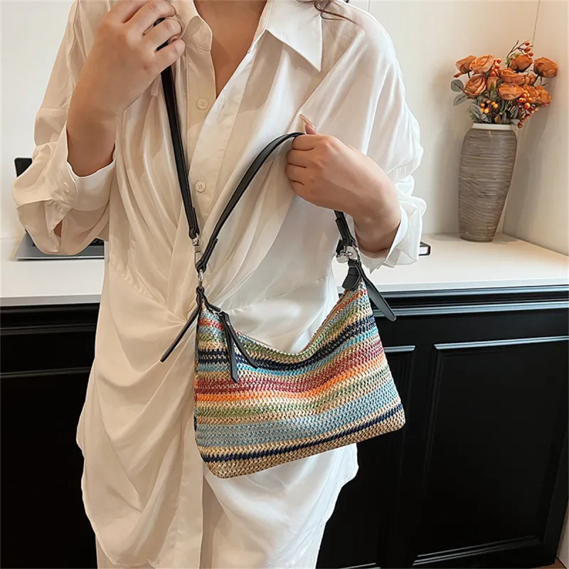 Duoluplo Doron Paul Straw Woven Portable Crossbody Bag, Shoulder Bag Women's Multicolor-2