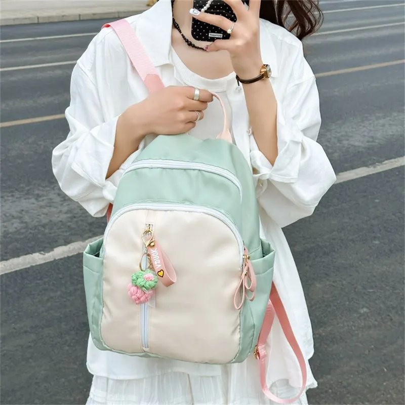 Duoluplo Doron Paul Nylon Fabric Backpack Regular Women's Green/Yellow With Charm-6