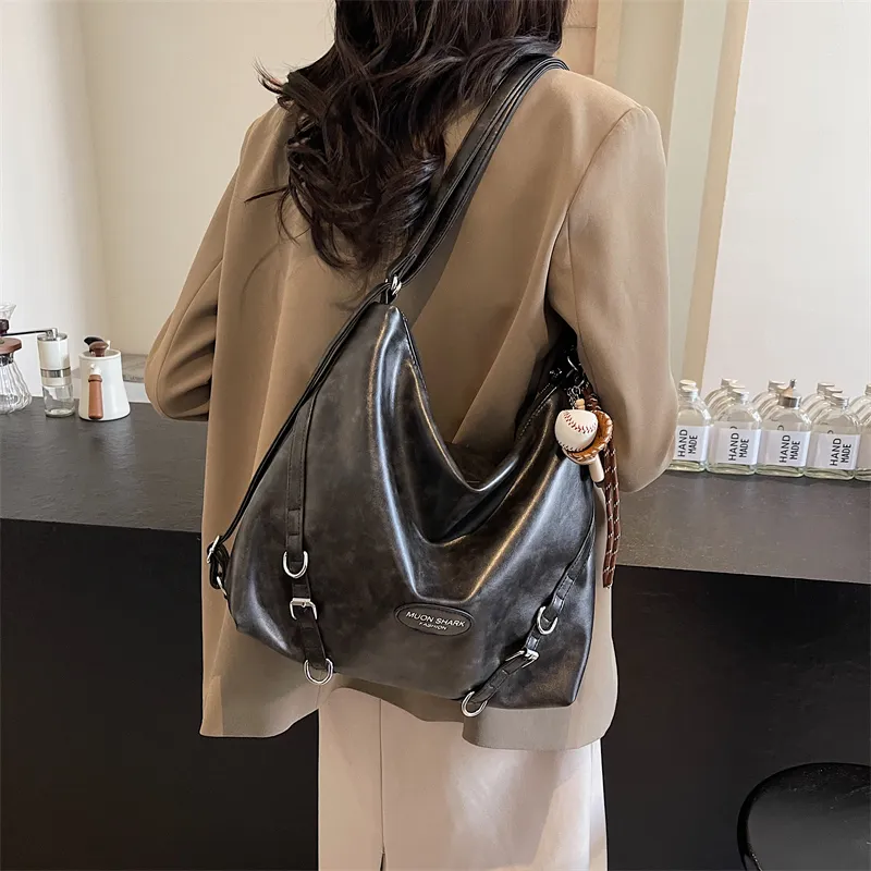 SWIMADE PU Double Shoulder Portable Crossbody Bag, Shoulder Bag Women's Black/Brown/Coffee-2