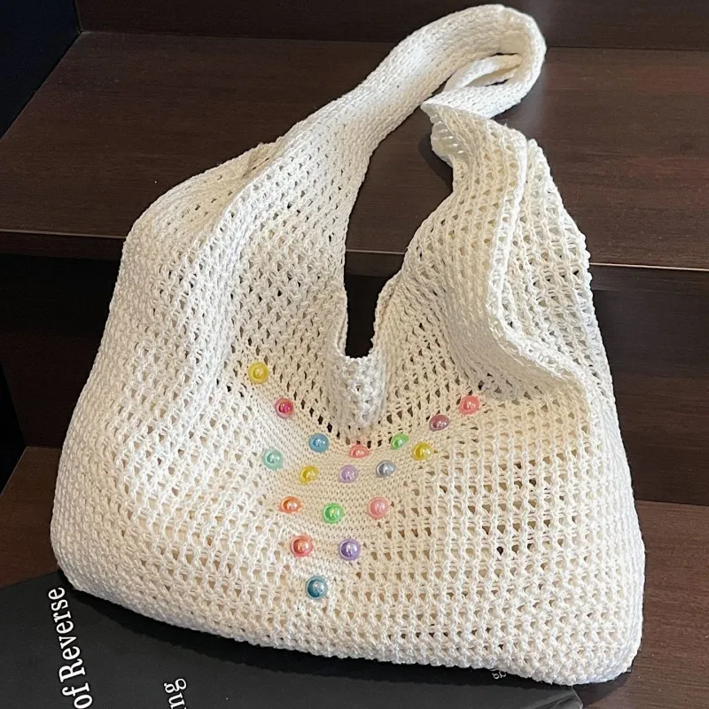 Duoluplo Doron Paul Chunky Yarn Woven Shoulder Bag Women's Khaki/Ecru-7