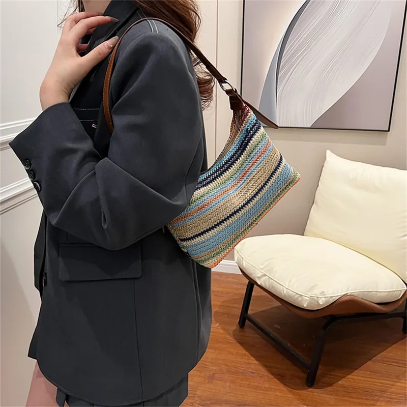 Duoluplo Doron Paul Straw Woven Portable Crossbody Bag, Shoulder Bag Women's Multicolor-11