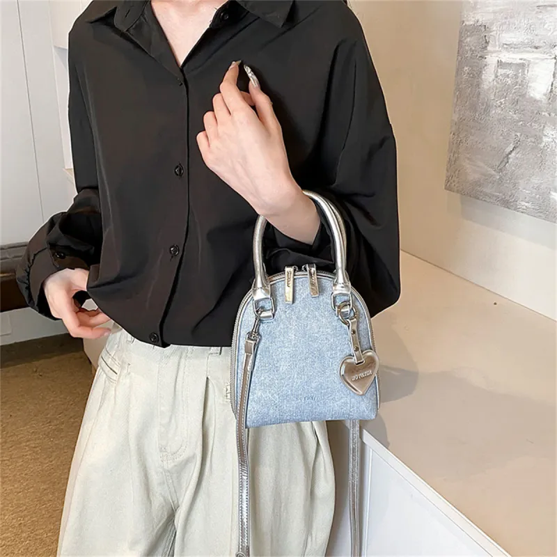 Duoluplo Doron Paul PU Dome Bag, Shoulder Bag, Crossbody Bag, Handbag Women's Denim Black/Denim Silver/Denim Brown-10