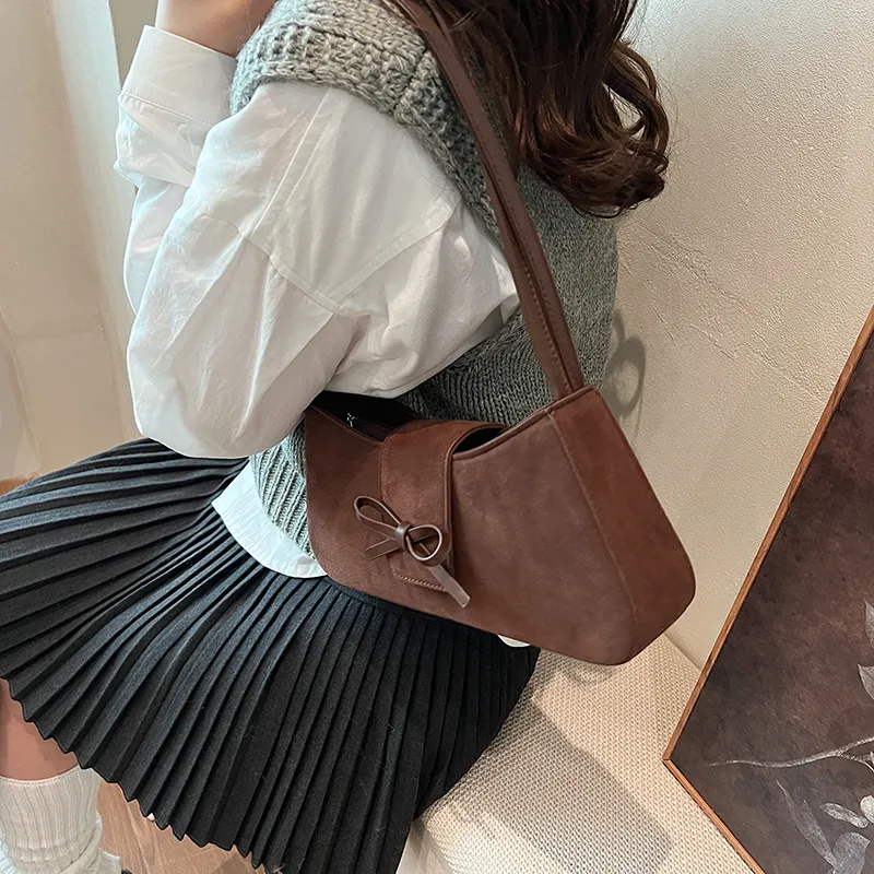 SWIMADE Suede Shoulder Bag Women's Black/Khaki/Brown/Burgundy-1