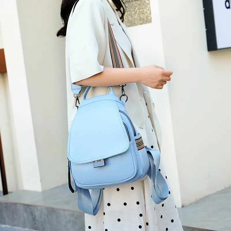 SWIMADE PU Soft Leather Small Backpack Regular Women's Khaki/Blue/Black-11