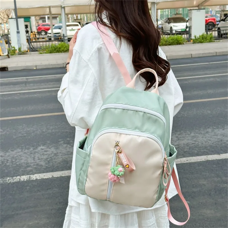 Duoluplo Doron Paul Nylon Fabric Backpack Regular Women's Green/Yellow With Charm-3