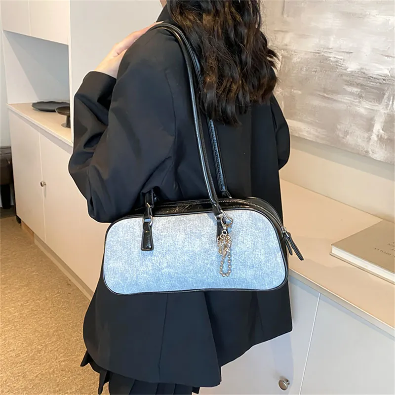 Duoluplo Doron Paul PU Baguette Bag Handbag, Shoulder Bag Women's Denim Brown/Denim Silver/Denim Black-20