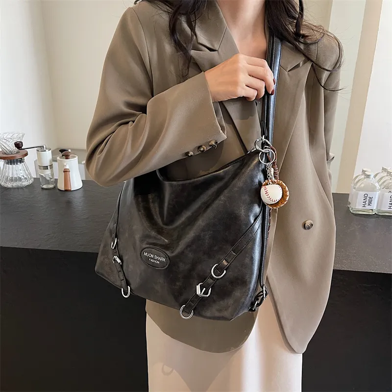 SWIMADE PU Double Shoulder Portable Crossbody Bag, Shoulder Bag Women's Black/Brown/Coffee-5