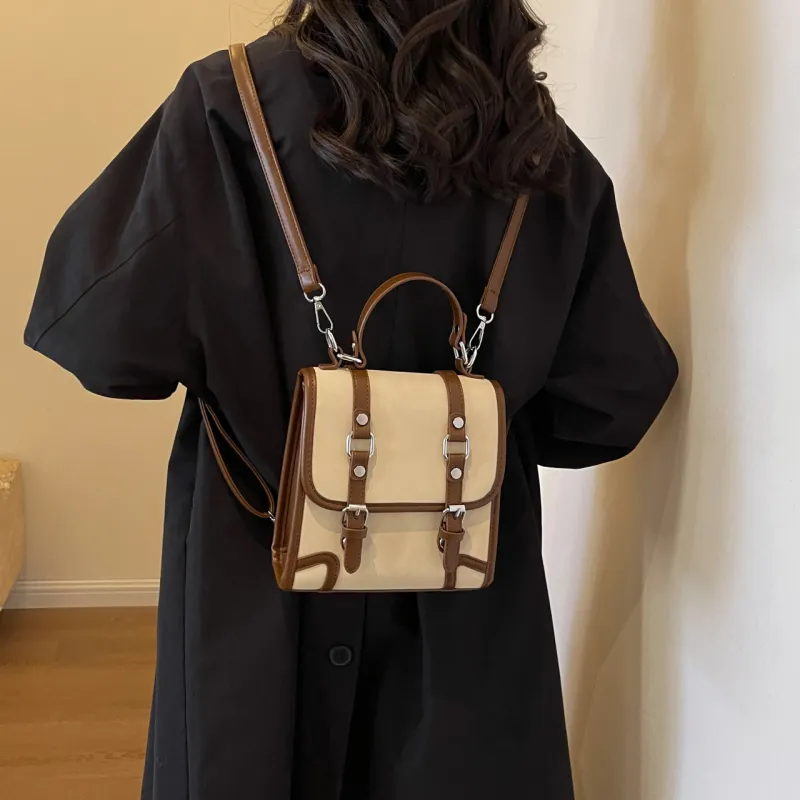 SWIMADE PU Backpack Women's Black/Ecru/Coffee/Brown-16