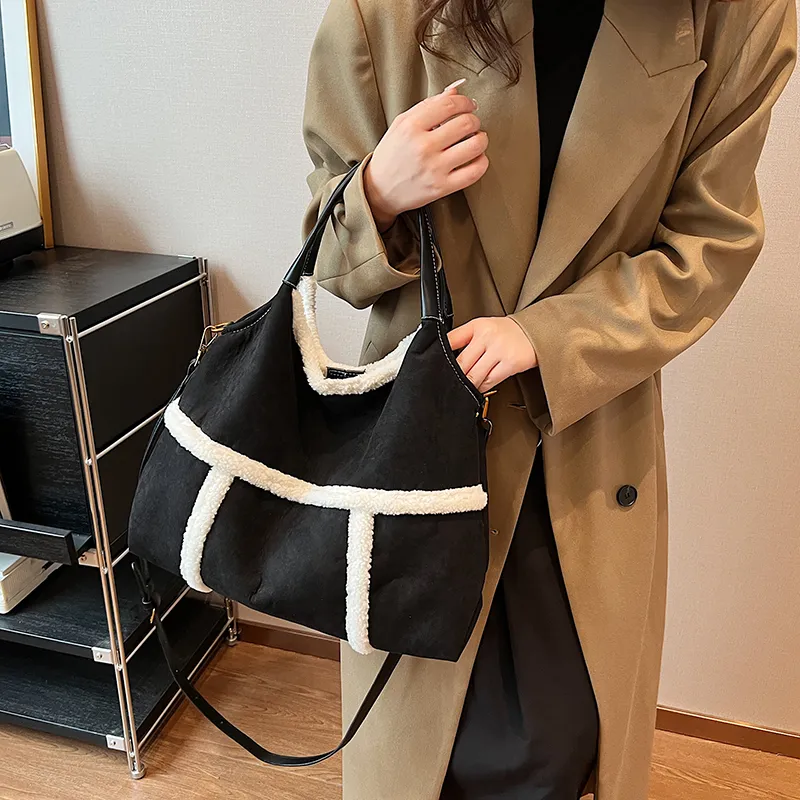 SWIMADE Suede Tote Crossbody One Shoulder Handbag Women's Black/Brown-1