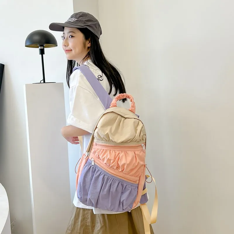 SWIMADE Composite Cloth Backpack Regular Women's Blue/Pink/Beige-1