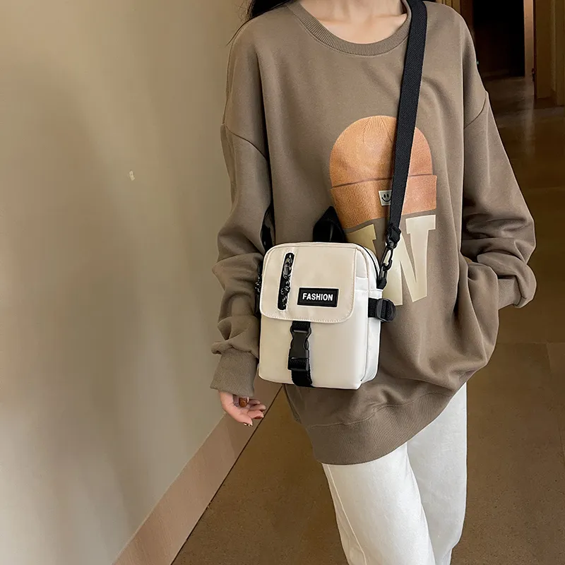 SWIMADE Canvas Shoulder Bag, Crossbody Bag Regular Women's Ecru/Black-5