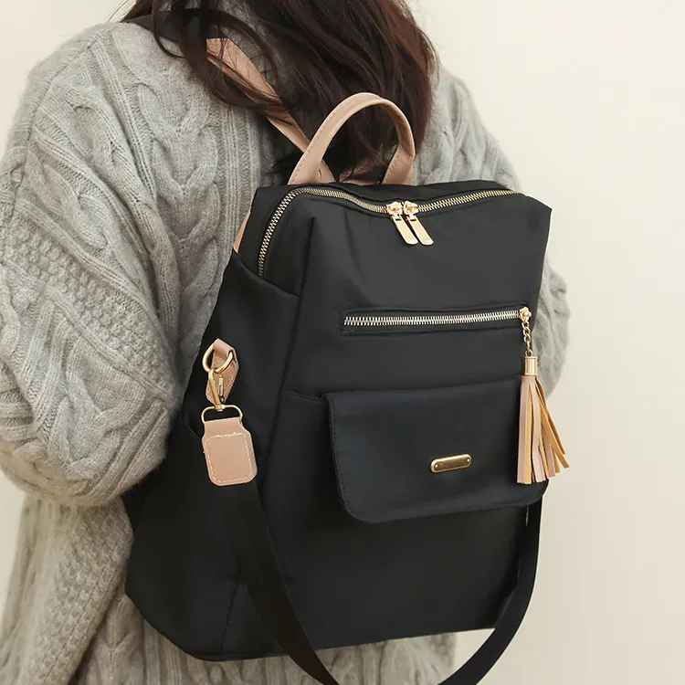 Duoluplo Doron Paul Nylon Backpack Portable One Shoulder Backpack Regular Unisex Black/Khaki/Gray/Beige-2