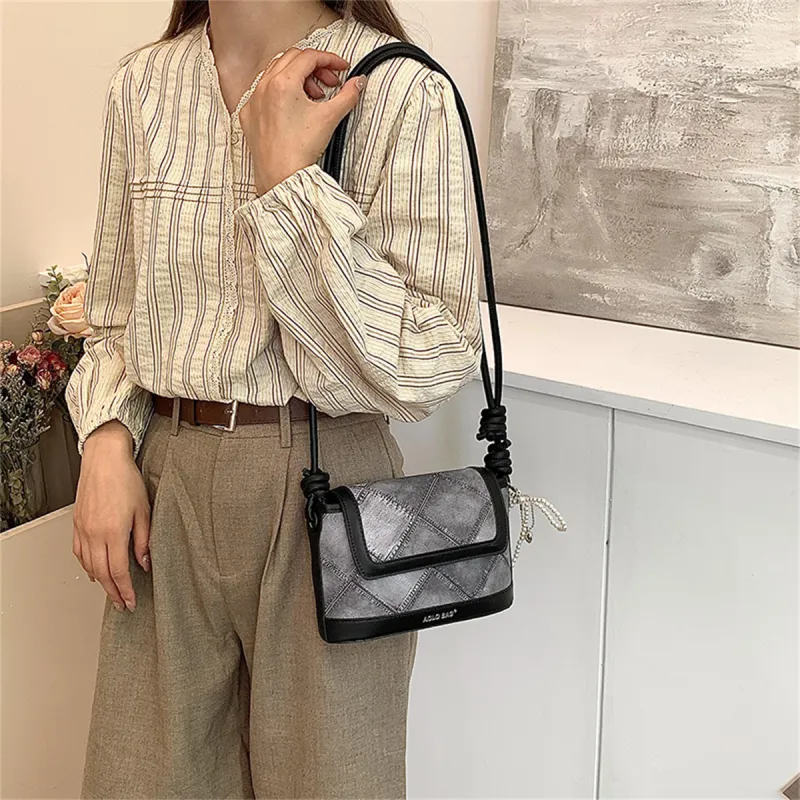 Duoluplo Doron Paul PU Shoulder Bag Women's Black/Ecru/Silver/Blue-1