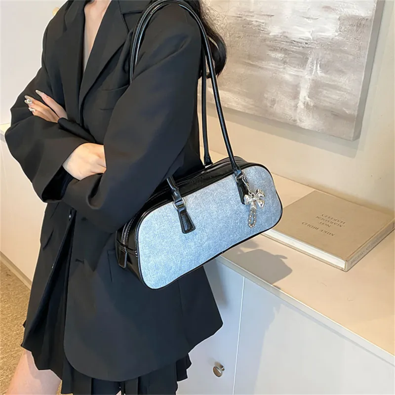 Duoluplo Doron Paul PU Baguette Bag Handbag, Shoulder Bag Women's Denim Brown/Denim Silver/Denim Black-15