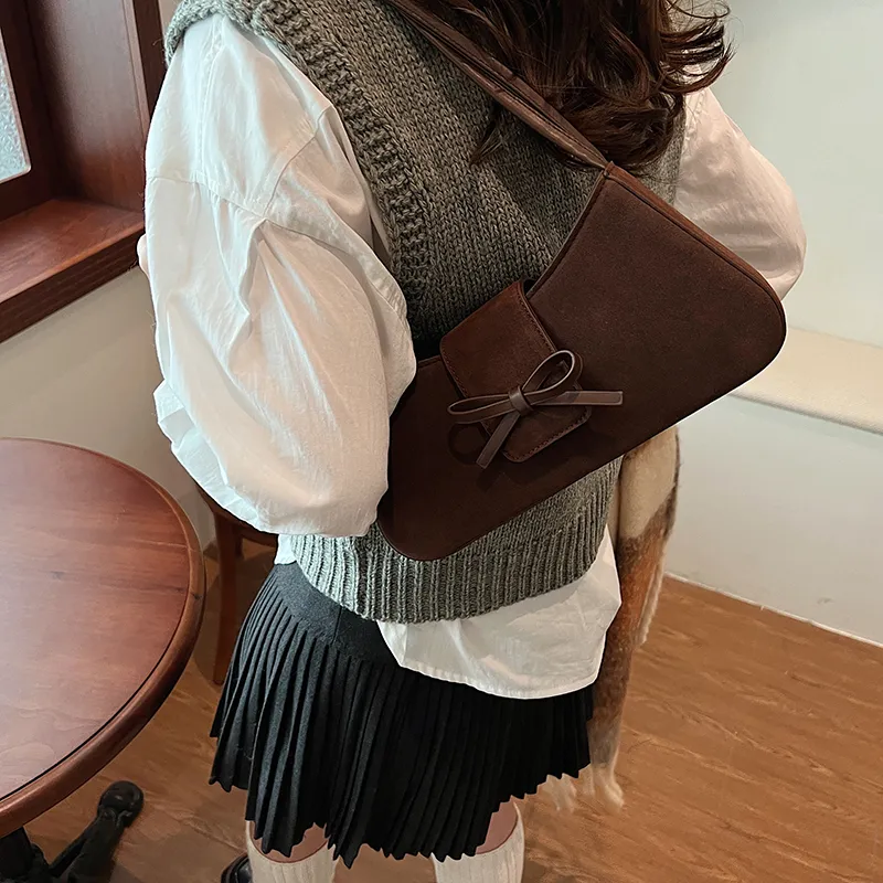 SWIMADE Suede Shoulder Bag Women's Black/Khaki/Brown/Burgundy-5