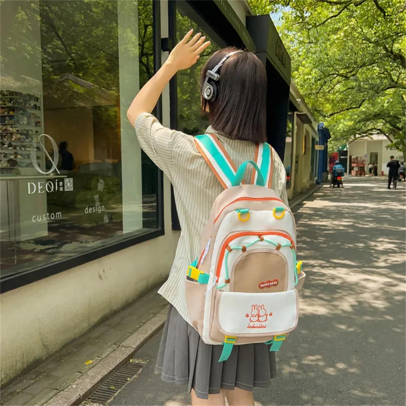 Duoluplo Doron Paul Nylon Backpack Regular Women's Black/Light Blue/Purple/Khaki-5